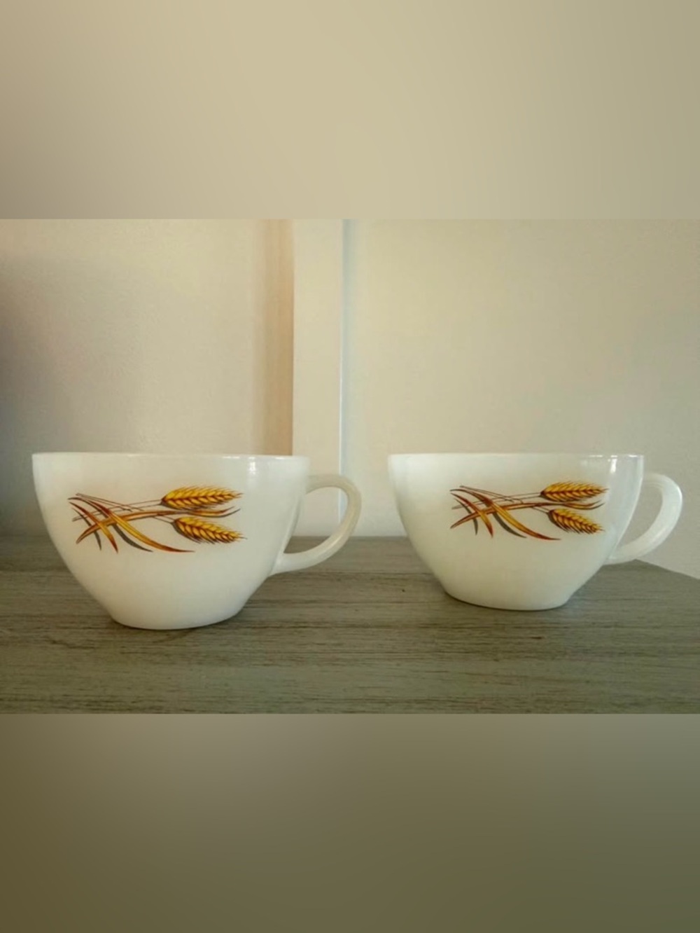 Vintage Fire King Milk Glass Wheat Pattern Mugs - Set of 2